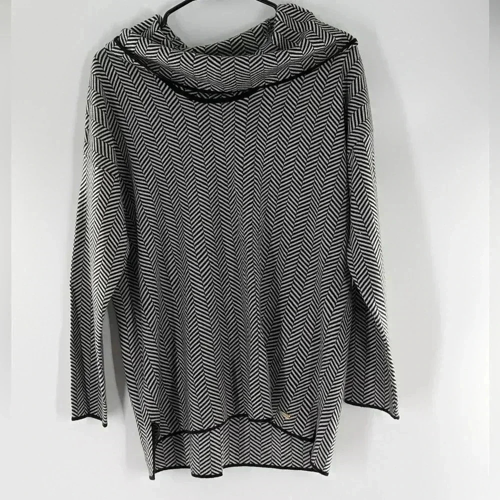 Calvin Klein Womens Sweater Houndstooth Large Pullover Cowl Neck Knit Texture